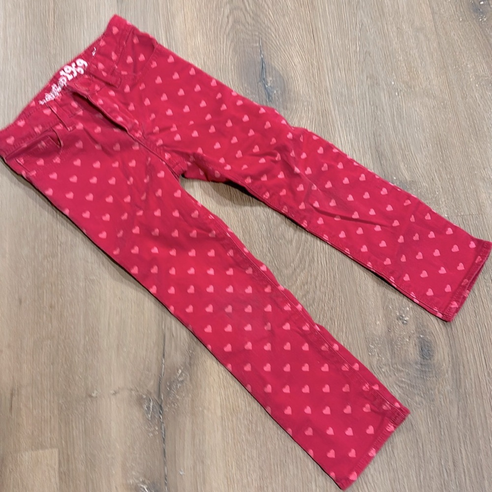 4T skinny baby Gap red with pink hearts jeans